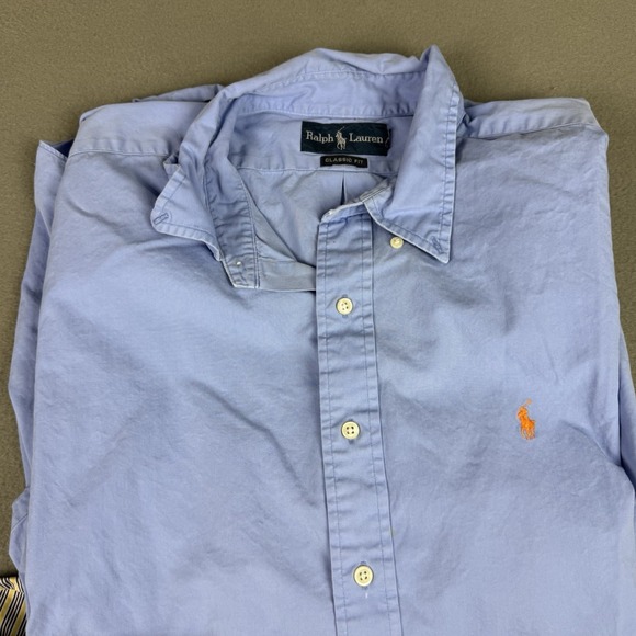 Lot of 3 Ralph Lauren Classic fit + Custom Mens XXL 2XL Blue Stripe Button Down - Picture 4 of 15